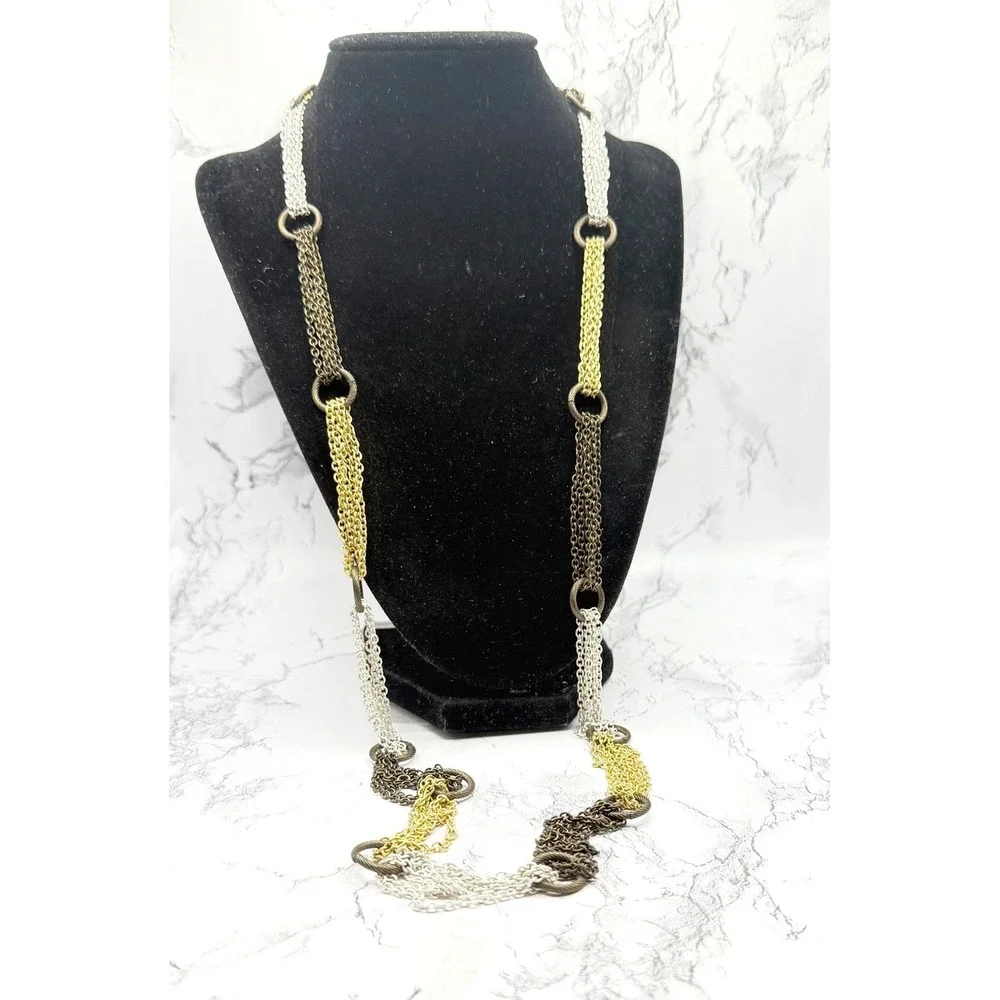 Pierre Lang Multi Strand Chain Necklace Mixed Metal Toggle 36